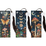 Anseal 3Pcs Mushroom Diamond Art Bookmarks DIY Leather Tassel Bookmark for Adult Christmas New Year 