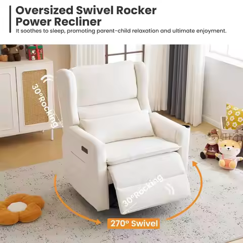 Power Swivel Glider Recliner Chair Adjustable Headrest Lumbar Support Upholstered Nursery Living Roo
