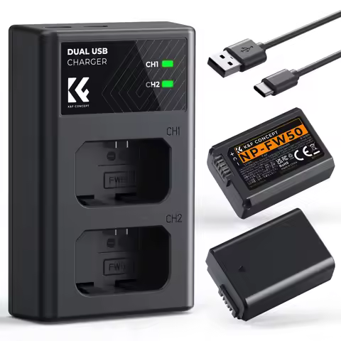 K&F CONCEPT NP-FW50 Replacement Battery 2 Pack and Charger for Sony A6000 A6500 A6300 A6400 A7 A7II 