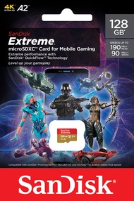 SanDisk Extreme microSDXC Mobile Gaming SKU SQXAA 128GB V30 U3 C10 A2 UHS-I 190MB/s R 90MB/s W 4x6 M