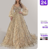 Luxurious Golden Beaded Evening Gown for Women - Stylish & Glamorous Night Out Wear