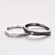 2PCS S925 Sterling Silver Open Adjustable Rings Wedding Engagement Couple Rings Black White CZ 2In1 