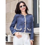 Áo khoác dạ tweed CARDINA dáng ngắn cổ tròn bọc viền dài tay 5AKD01