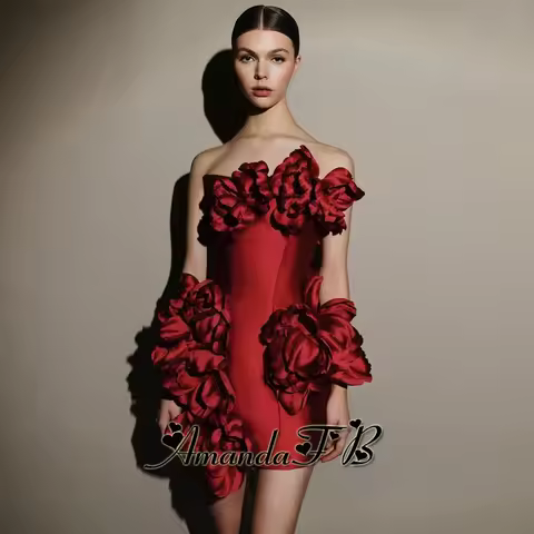 Amanda Stylish Satin Cocktail Homecoming Dress for Girls Sheath 3D Flowers Sleeveless Birthday Vesti