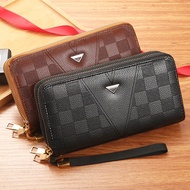 Men's Leather Clutch Bag Man Wallet Purse Handcarry Long Wallet Card Holder Dual Zipper Dompet Panjang Lelaki Kulit 男钱包