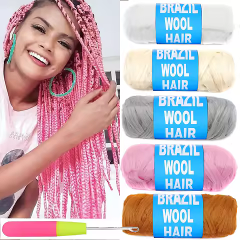 1Rolls Black Brazilian Wool Hair Acrylic Yarn For African Synthetic Crochet Hair Jumbo Braids Braids