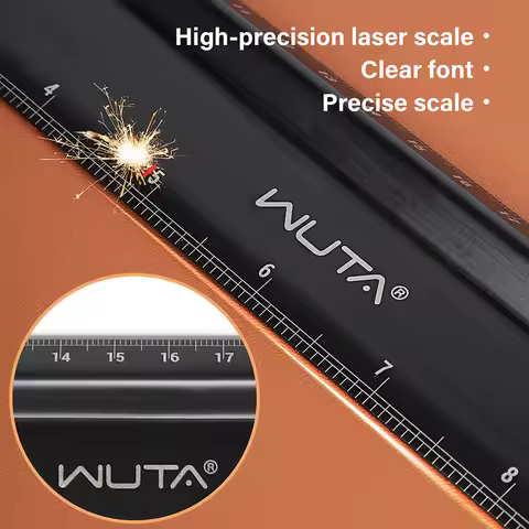 Metal Cutting Ruler WUTA Leather Cutting Ruler Safety Ruler Titanium Plated Stainless Steel Protecti
