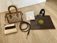 九成新僅用一次 美國帶回 Tory Burch T Monogram 老花 手提包 側背包 波士頓包 栗子棕