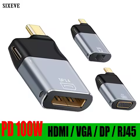 USB Type C To HDMI/VGA/DisplayPort DP/Mini Display Port/RJ45 With Charger 8K Adapter For i Phone Mac