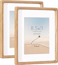 8.5 by 11 Picture Frame, USA-Sourced Oak Wood Photo Frame with HD Tempered Glass, Handcrafted Rounde