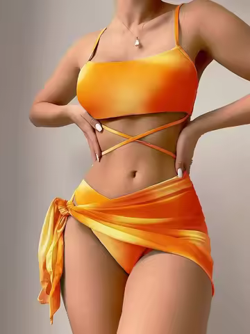 Bikini Swimsuis for Women 2026 Tie-Dyed Three-Piece Set Tulle Skirt Bikini Swimsuit Women's Swimming