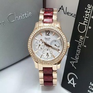 Alexandre Christie 100% Original AC2463L Jam Tangan Wanita Stainless Steel rose gold merah