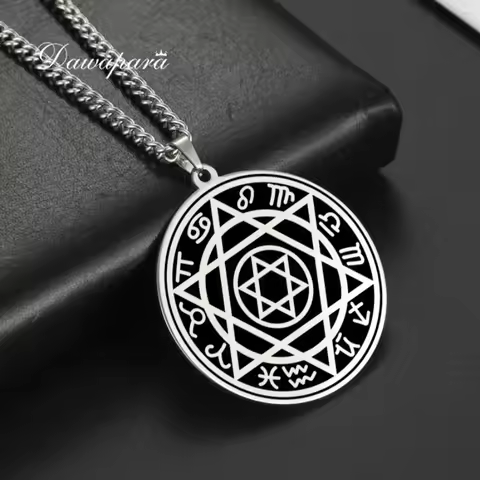 Dawapara Talisman Seal Solomon Six-pointed Star 12 Constellation Pendant Hexagram Stainless Steel Ne
