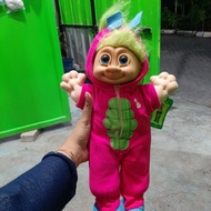 HIJAU Original vintage russ trolls doll Figure. Green pink dino Costume