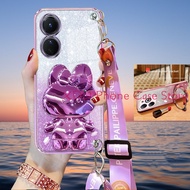 Case for OPPO A38 4G A18 A17 A17K A58 A78 4G 5G A58X Plating Phone Case Glitter Rabbit Bracket Cosme