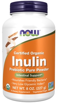 NOW Supplements, Inulin Prebiotic Pure Powder, Certified Organic, Non-GMO Project Verified, Intestin