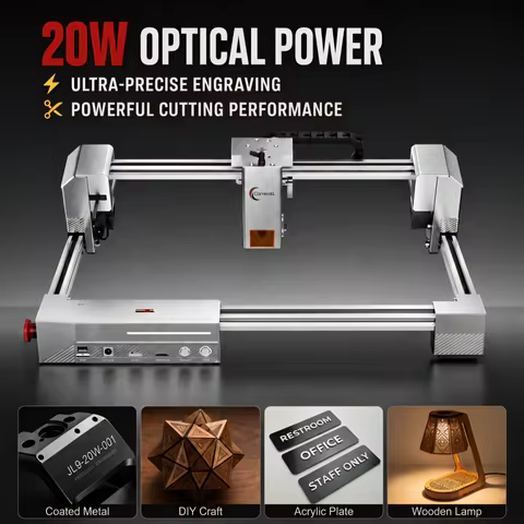 Carverall JL9 20W Laser Engraver Cutter, 300x300mm Area, Air Assist, Risers, for DIY Metal Wood Acry