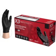 X3 Industrial Black Nitrile Gloves, Box of 100, 3 Mil, Size Large, Latex Free, Powder Free, Textured, Disposable, Food S