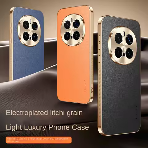 First Layer of Cowhide Lychee Texture Electroplated Frame Case For Honor Magic7 Pro 7 Lite 6 5 Honor