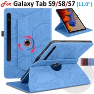 For Samsung Galaxy Tab S9 S8 S7 11.0-inch Fashion 360° Rotating Stand Case SM-X716B SM-X710 SM-X718U SM-X700 SM-X706 SM-T870 SM-T876B T875 3D Tree Style PU Leather Shell Flip Cover