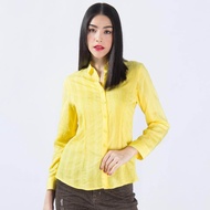 GSP Shirt เสื้อเชิ้ต จีเอสพี แขนยาว  สีเหลือง ( PS2FYE) เสื้อเชิ้ตหญิง เสื้อผ้าผญสวยๆ เสื้อแฟชั่น เสื้อแฟชั่นผญ