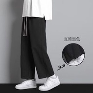 秋季新款牛仔褲男修身直筒潮牌時尚百搭青少年休閒長褲特-黑色 S