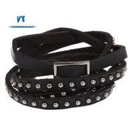 Unisex Punk Rock Multi-layer Rivet Stud Bracelet Bangle Wrap Cuff Black