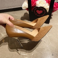 เรียบหรู รองเท้าส้นสูง Sharp Point ผู้หญิง แฟชั่น ดีไซน์ Fox Fur Splicing รองเท้า SilverGoma รองเท้า