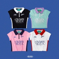 DADDY | Private School Top Crop With Zipper Screen Print Black White Mint Color Pink