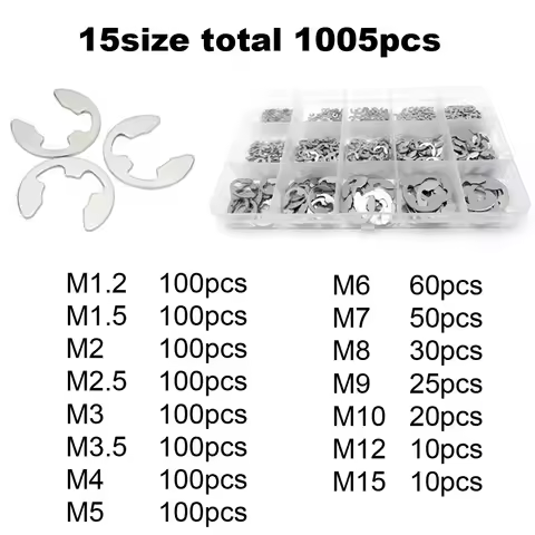 585/1005pcs E Clip Snap Circlip Washer Assortment Kit Box M1.2-M15 Black 65 Mn 304 Stainless Steel E