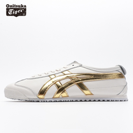 Onitsuka Tiger Shoes MEXICO 66 Unisex Gold Leather Sneakers for Men Women Ladies Casual Sports Running Jogging School Shoe Silver