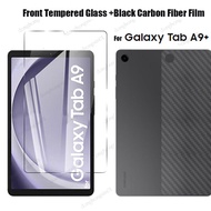 For Samsung Galaxy Tab A9+ 11.0" Tab A9 8.7" A8 10.5 1 Set = Soft Back Carbon Fiber Film + Tempered Glass Front Screen Protector
