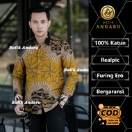 Batik Andaru Baju Kemeja Batik Pria Slimfit Lengan Panjang Bahan Katun Premium Lapis Furing Warna Ku