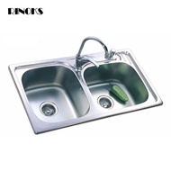 RINOKS Bak cuci piring 2 lubang Wastafel dapur stainles tebal anti karat + Afur stainles + Siphon (s