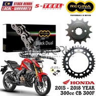 HONDA 300cc CB300F R Full Set Regina Black Dual Chain 520 ZRA Steel Black Sprocket Sets