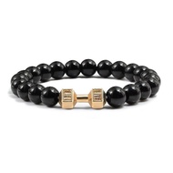 Men Men Cat Claw Bracelet Black Alloy Barbell Bracelet Trendy Dumbbell Bright Beaded Bracelet