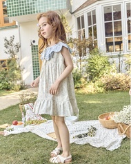 BABY BELLO - Peony Dress mini blue flower เดรสคอระบายดอกไม้