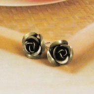 青古銅立體玫瑰花耳環