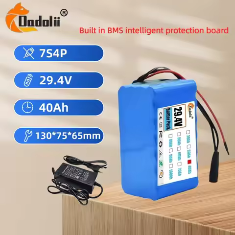 24V 40Ah 7s4p Li-ion Battery for Unicycle/Scooter/Wheelchair | Built-in BMS & 2A Charger | High Disc