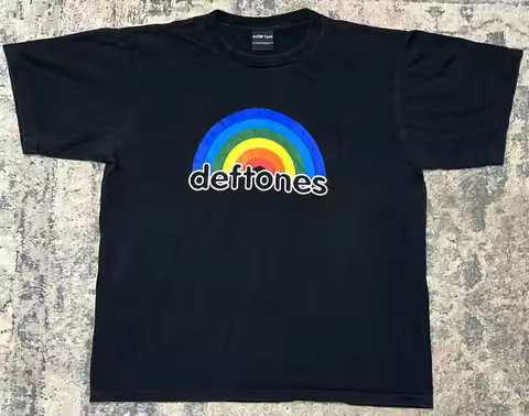 Vintage 90S Deftones Around The Fur Tour 1997 Rainbow Shirt Black Size Large Ss