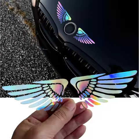 2PCs Bright Angel Wings Rainbow Laser Car Sticker Auto Motorcycle EV Body Decal Personalized Decorat
