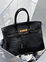 Hermes Birkin 35 黑金霧面鰐魚 有單A刻