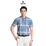 ARISTINO - Bamboo natural gray and white striped men's short-sleeved shirt ASS013AZ