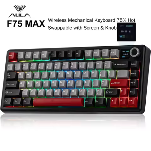 AULA F75 MAX Wireless Mechanical Keyboard 75% Hot Swappable with Screen & Knob Gaming Keyboard with 