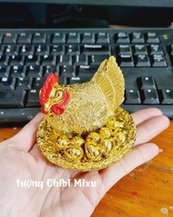Ổ gà vàng tượng gà mái ấp trứng vàng may mắn tài lộc trang trí
