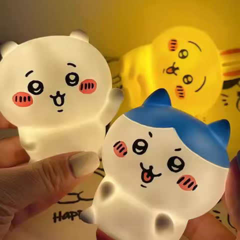 Cute Chiikawa Soft Silicone Night Light Kawaii Hachiware Usagi Momonga Cartoon Squishy Bedside Lamp 