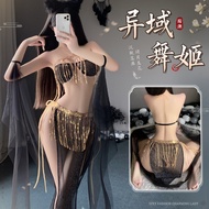 Baju dalam erotik gaya kuno, seksi kelangkang buka, pakaian berpakaian eksotik, atas katil minat per