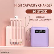 【SG STOCK】20000mAh Portable Charger Power Bank Mini Built-in Cables  Fast Charging Port Portable Charger PowerBank Built-in 4 Cables Powerbank