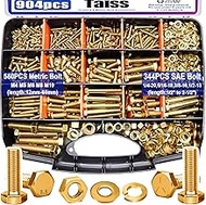 Taiss 904pcs Grade 8.8 Metric Bolt Assortment & SAE Nuts and Bolts Assortment Kit,M4 M5 M6 M8 M10 1/