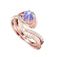 坦桑石14k金鑽石馬蹄蓮結婚戒指組合 海芋花原石密鑲求婚戒指套裝